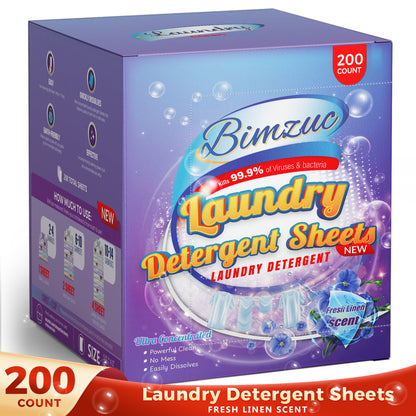 BIMZUC 200 Count Laundry Detergent Sheets up to 400 Loads, Fresh Linen Scent, Great for Travel