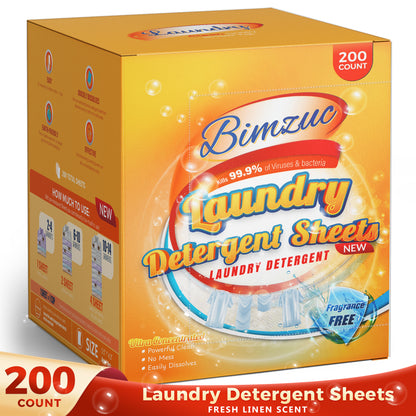 BIMZUC Power Laundry Detergent Sheets 200 ct,up to 400 Small Loads, Eco Ultra-Concentrated Unscente
