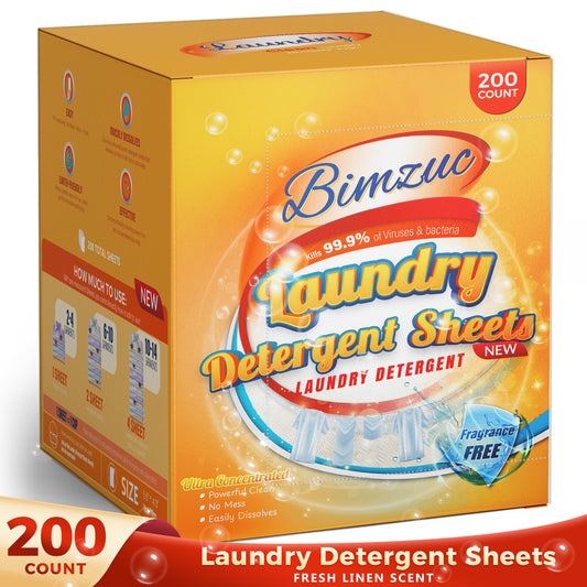BIMZUC Power Laundry Detergent Sheets 200 ct,up to 400 Small Loads, Eco Ultra-Concentrated Unscente