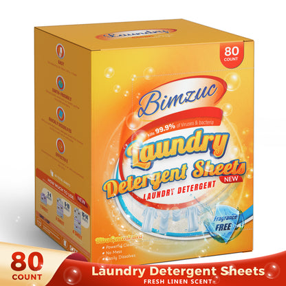 BIMZUC Power Laundry Detergent Sheets 80 ct,up to 160 Small Loads, Eco Ultra-Concentrated Unscented