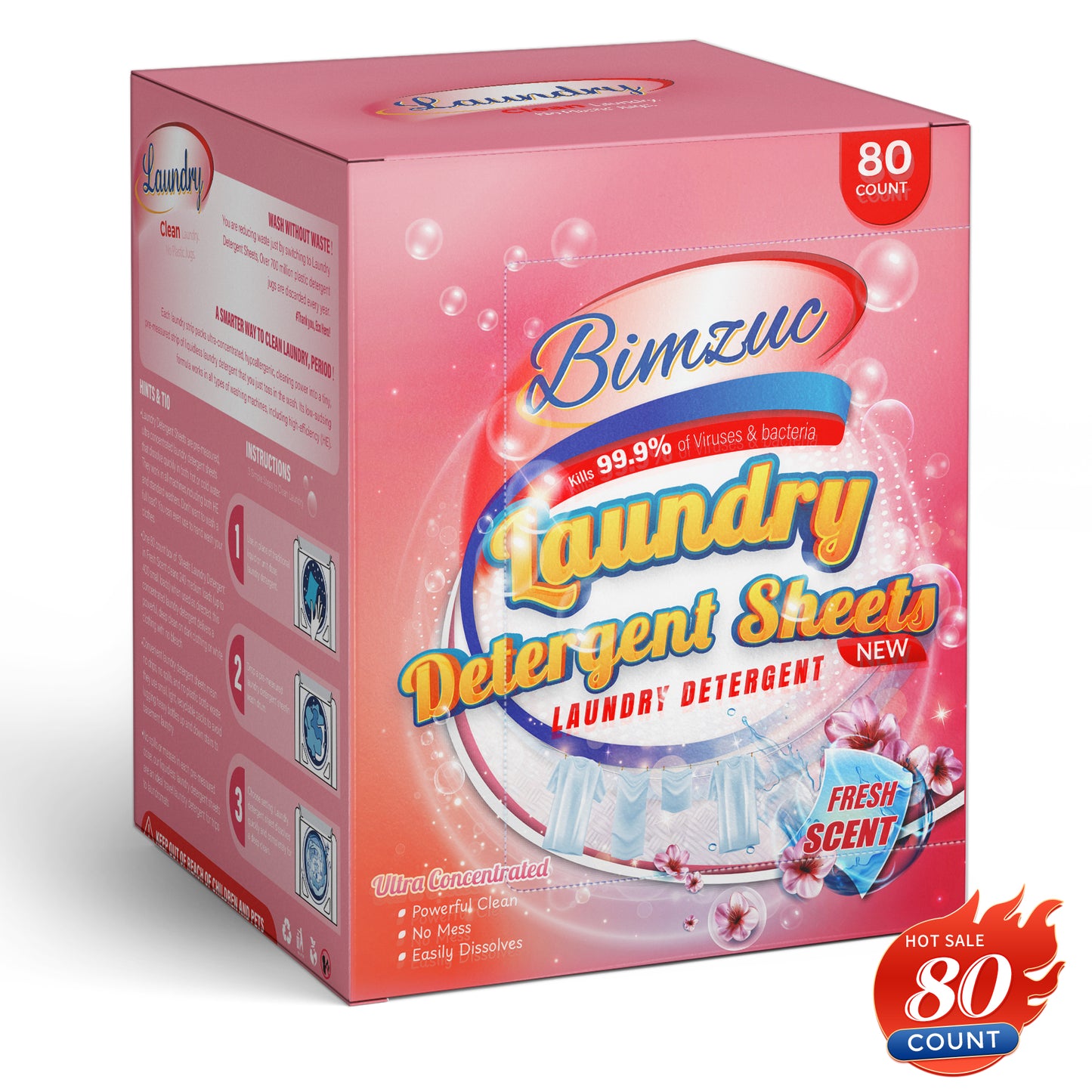 BIMZUC 80 Laundry Sheets, Laundry Detergent Sheets up to 160 Loads- Fresh Scent