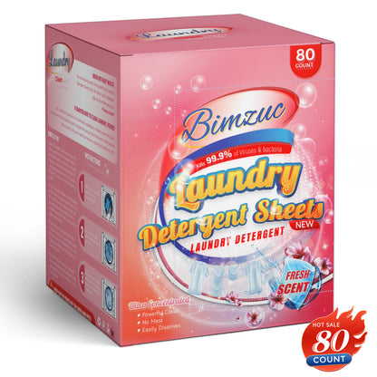 BIMZUC 80 Laundry Sheets, Laundry Detergent Sheets up to 160 Loads- Fresh Scent