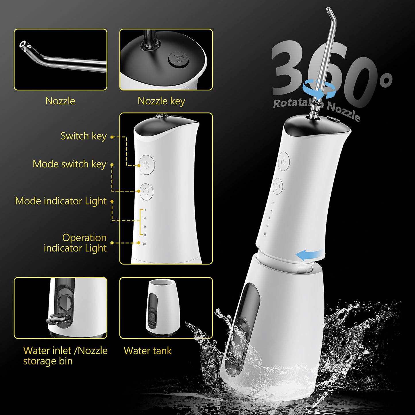 Bokyan Water Dental Flosser Pick for Teeth, 300ml Portable Oral Irrigator, Electric Flossing Cleaner