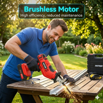 HOTREE Cordless Reciprocating Saw, Variable Speed, 2 x 2.0Ah Batteries, Blades Kit for Wood, Metal, PVC Cutting, Red