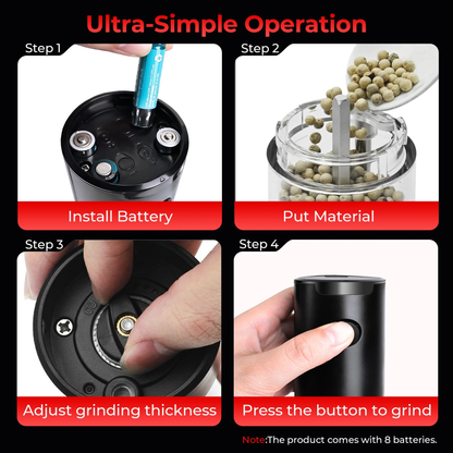 M Buder Electric Salt and Pepper Grinder Set, Automatic Battery Pepper Mill Shakers Adjustable Coarseness Easy Filling with Led, 2 Pack, Black