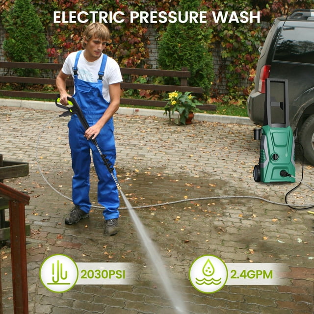 OHHANI Electric Pressure Washer with 32 ft Hose, 2030 PSI Max 2.4 GPM 220V with Foam Cannon 4 Nozzles for Cleaning Cars Patios Driveways Fences Pools