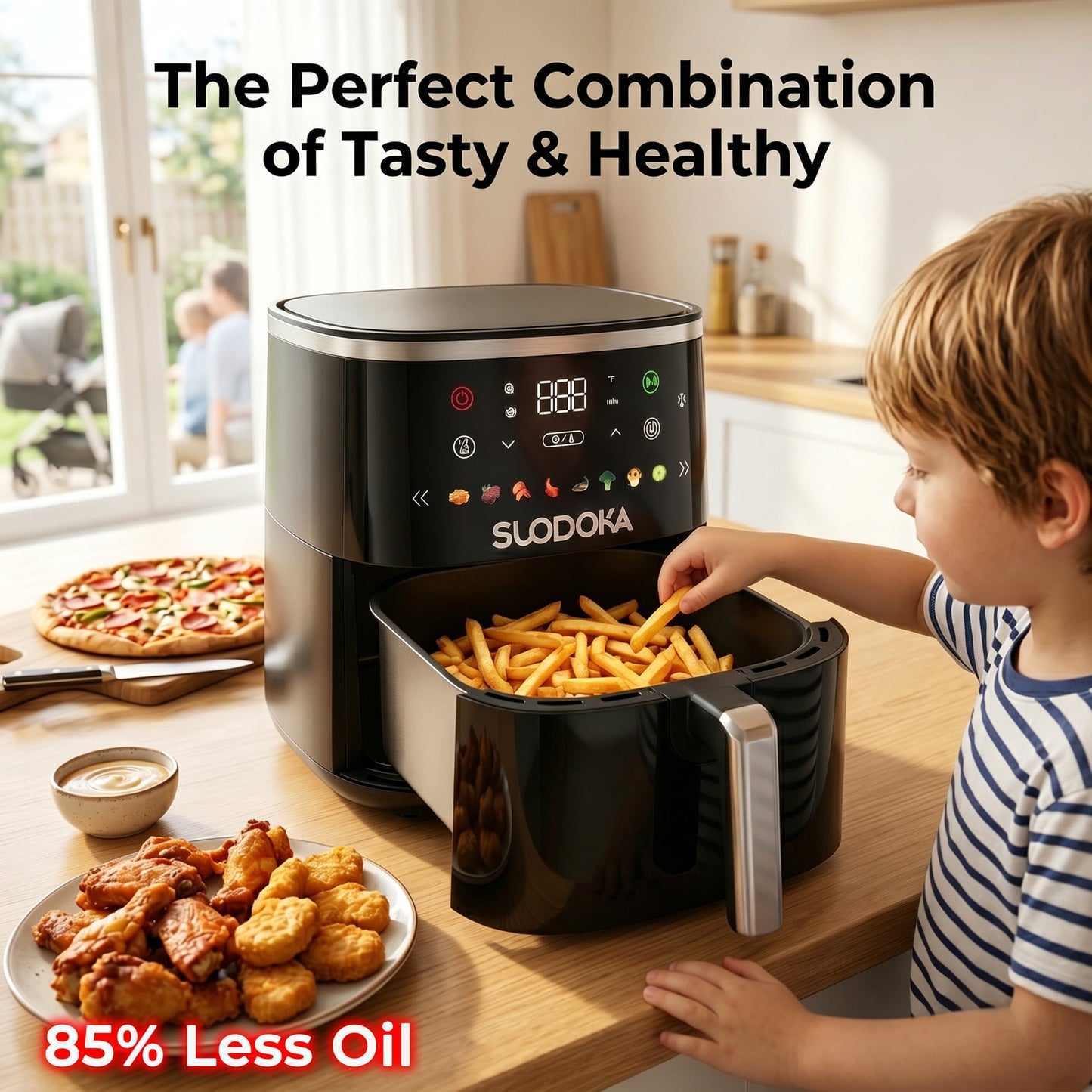 Suodoka 8-in-1 Air Fryer 7QT, 400°F Max, Viewing Window, Preheat & Keep Warm, Shake Reminder, Nonstick Basket