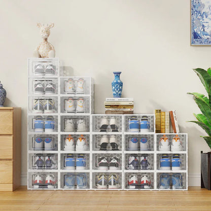 Riousery Shoe Boxes Set of 12, Clear Plastic Stackable Shoe Storage Organizer for Home Closet Entryway, Shoe Containers with Lids