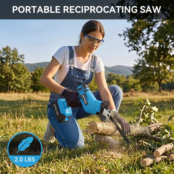 HOTREE Cordless Reciprocating Saw with LED Light, Variable Speed, 2 x 2.0Ah Batteries, Blades Kit for Wood, Metal, PVC Cutting