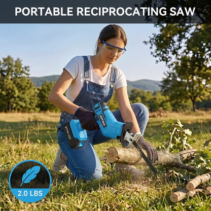 HOTREE Cordless Reciprocating Saw with LED Light, Variable Speed, 2 x 2.0Ah Batteries, Blades Kit for Wood, Metal, PVC Cutting