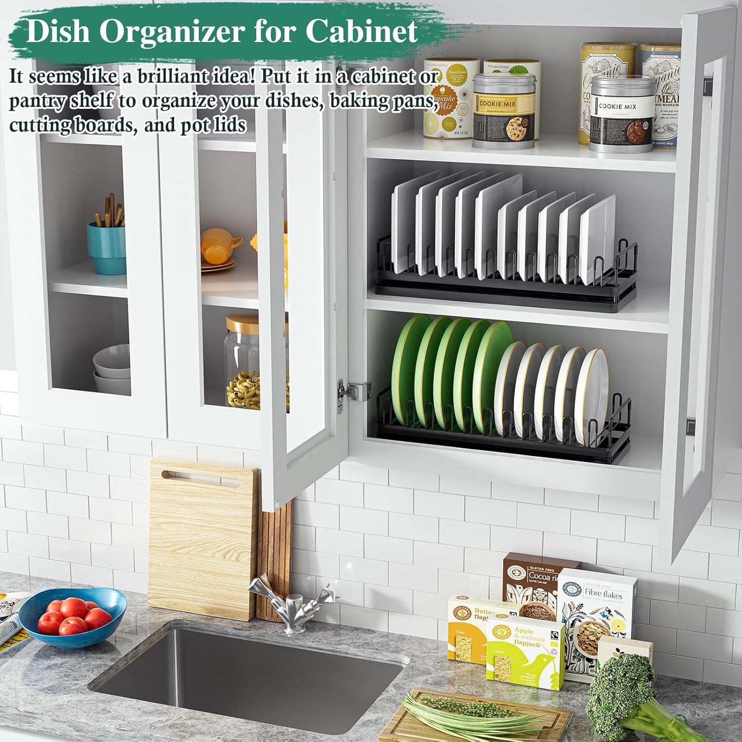 WEENEED 2-Tier Dish Drying Rack for Kitchen Counter, Large Capacity Stainless Steel Sink Drainer with Detachable Cutlery Basket, Removable Drain Tray, Silver