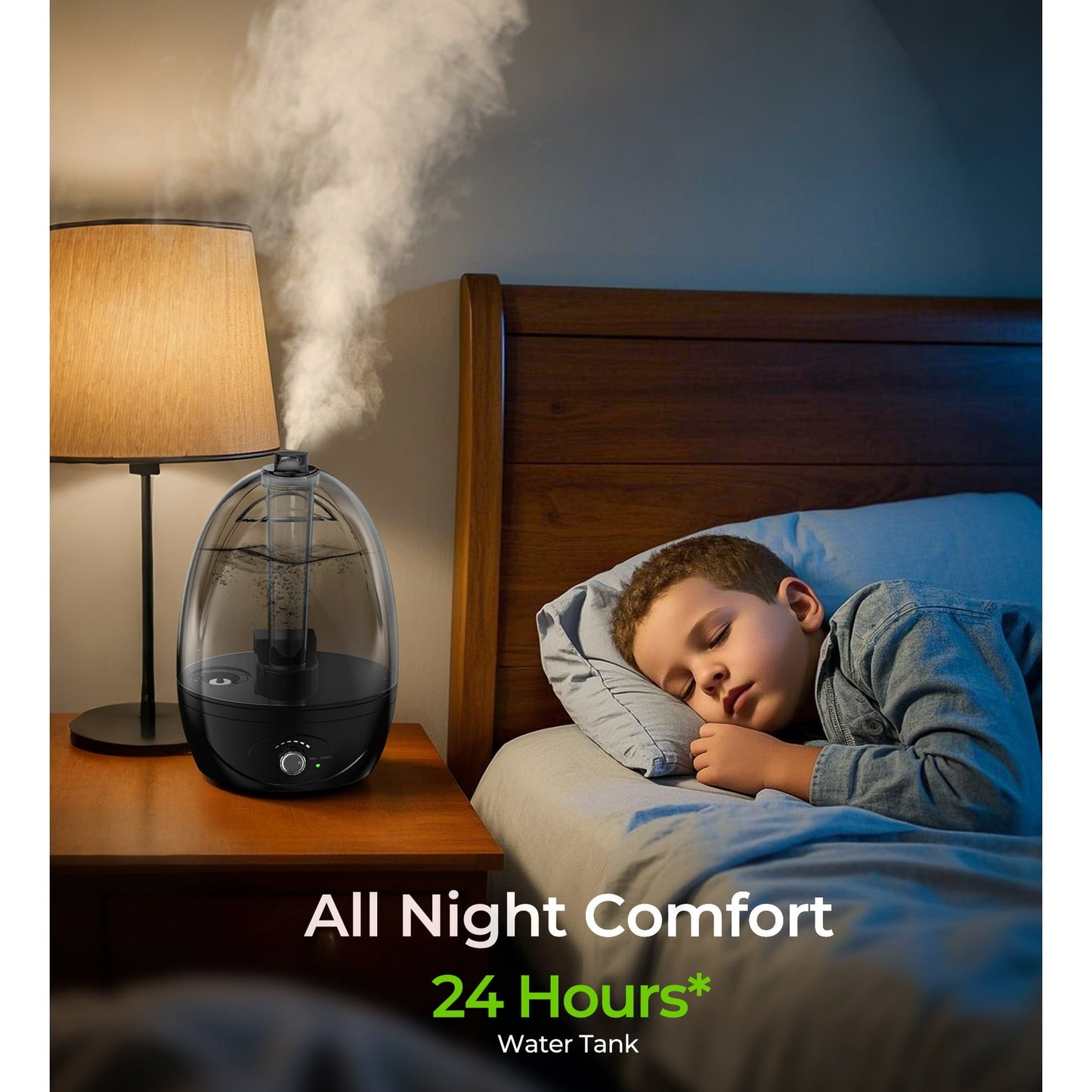 Cool Mist Humidifiers for Bedroom 3 L Water Tank Quiet Ultrasonic Air Vaporizer,Adjustable Mist Level, Black