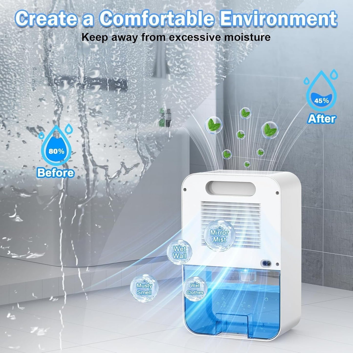 OHHANI Dehumidifier with 85 OZ Large Capacity, Designed for 270 Sq.Ft, Touch Control, Timer and Auto Shut-Off, 90°F & 80%RH, Suitable for Bedrooms Basements and Garages