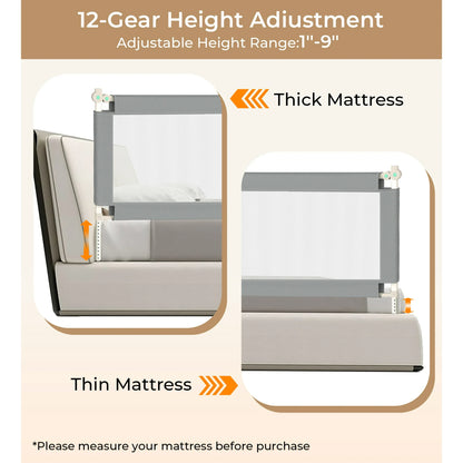 RUPOUN L-Shaped Toddler Bed Rail for Kids – Safety Guardrail, Universal Fit for Mattresses, Easy Installation, 1.5m Large Size, Gray