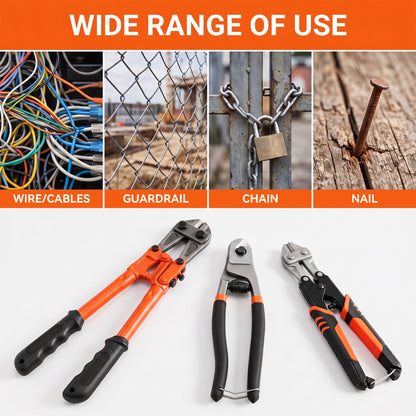 OHHANI 3-Piece Bolt Cutter Set, 14" Heavy Duty & 8" Mini Sizes, 8" Wire Rope Cutter, CR-V Blades, Portable Carry Case for Locks, Chains & Iron Wire