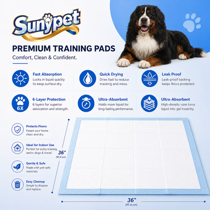 Sunypet Puppy Pads Disposable Dog Potty Training Pads, Quick Dry, Ultra Absorbent, XXL 36" x 36", 110ct