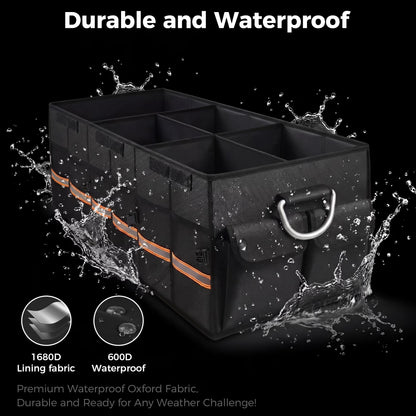 MORSUMA Trunk Organizer for Car SUV Truck, 100L Collapsible Car Storage Organizer with Dividers, Heavy Duty Oxford Fabric