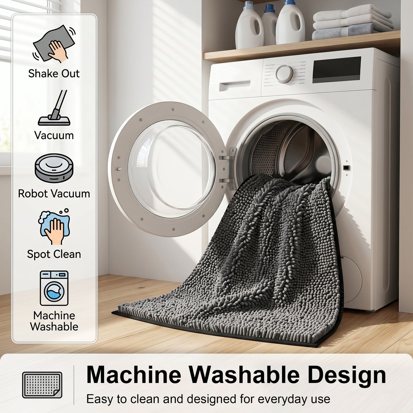 Riousery Indoor Door Mat, Super Absorbent Chenille Entryway Rug with Non-Slip Hot Melt Backing, Machine Washable Mud Mat for Entryway, Bathroom, Pet Area, Gray, 20" x 31.5"