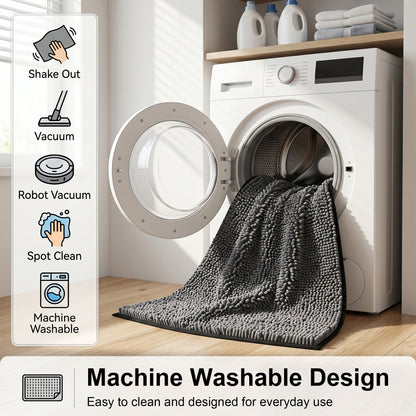 Riousery Indoor Door Mat, Super Absorbent Chenille Entryway Rug with Non-Slip Hot Melt Backing, Machine Washable Mud Mat for Entryway, Bathroom, Pet Area, Gray, 20" x 31.5"