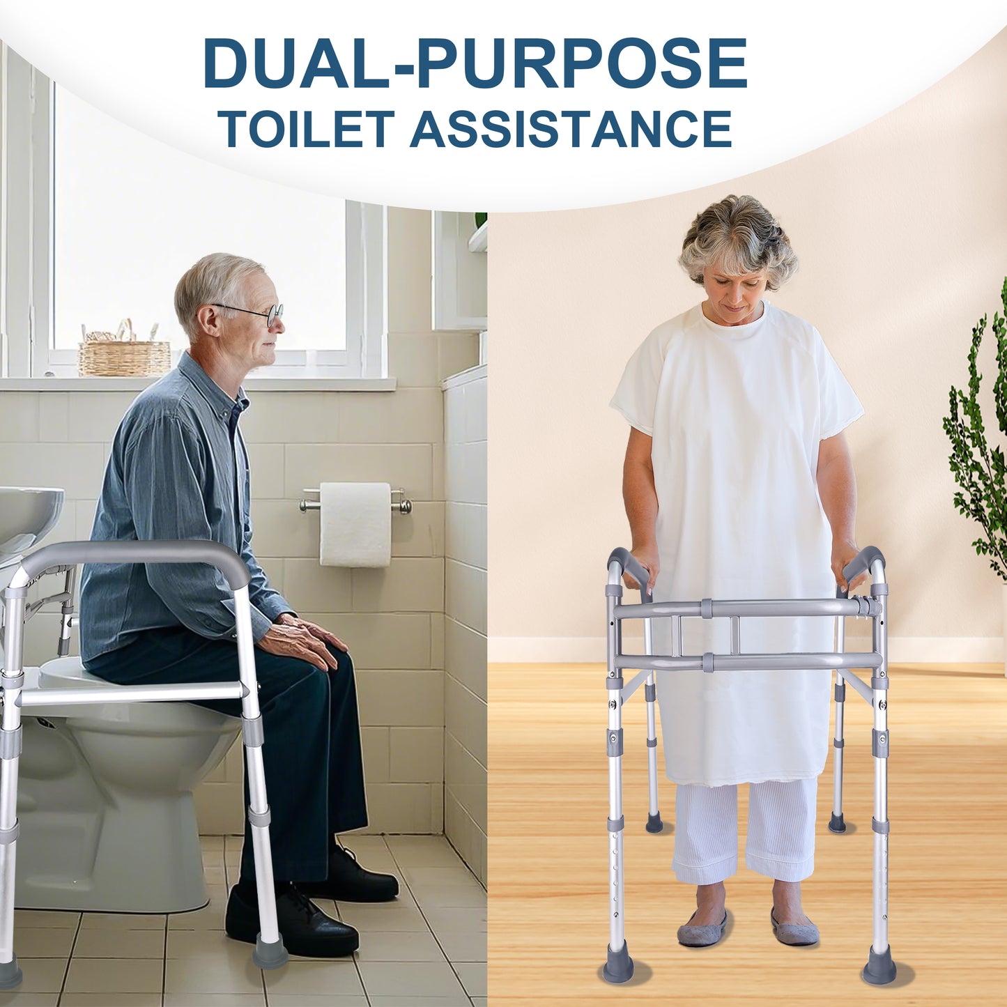 Hodvit Toilet Safety Rails - Adjustable and Removable Folding Toilet Safety Frame, Toilet Handles for The Elderly and The Disabled
