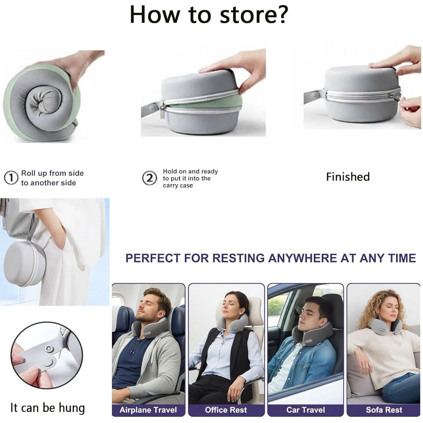 WEENEED 2-in-1 Memory Foam Neck Pillow and Lumbar Support Cushion, Ergonomic Travel Pillow for Airplane with Adjustable Straps, Car Office Backrest with Washable Cover