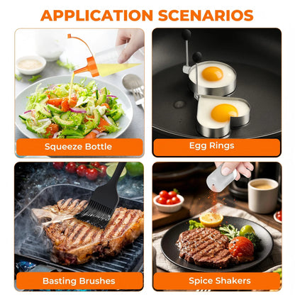 OHHANI GIidle accessory kit - spatula, barbecue brush, meat injector, etc. suitable for outdoor kitchen BBQ