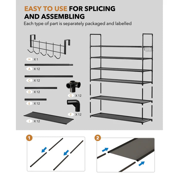 Riousery 6 Tier 38.4 Inch Shoe Rack for Entryway Closet, Shoe Storage Organizer Hold Up 35 Pairs Shoe, Shoe Shelf with Black Non-woven Fabric