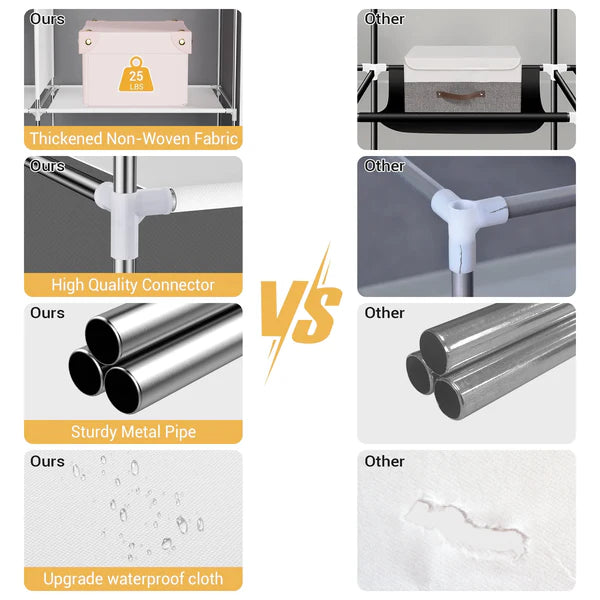 Riousery Portable Closet, 51 Inch Wardrobe Closet for Hanging Clothes 6 Storage Organizer Shelves, Grey