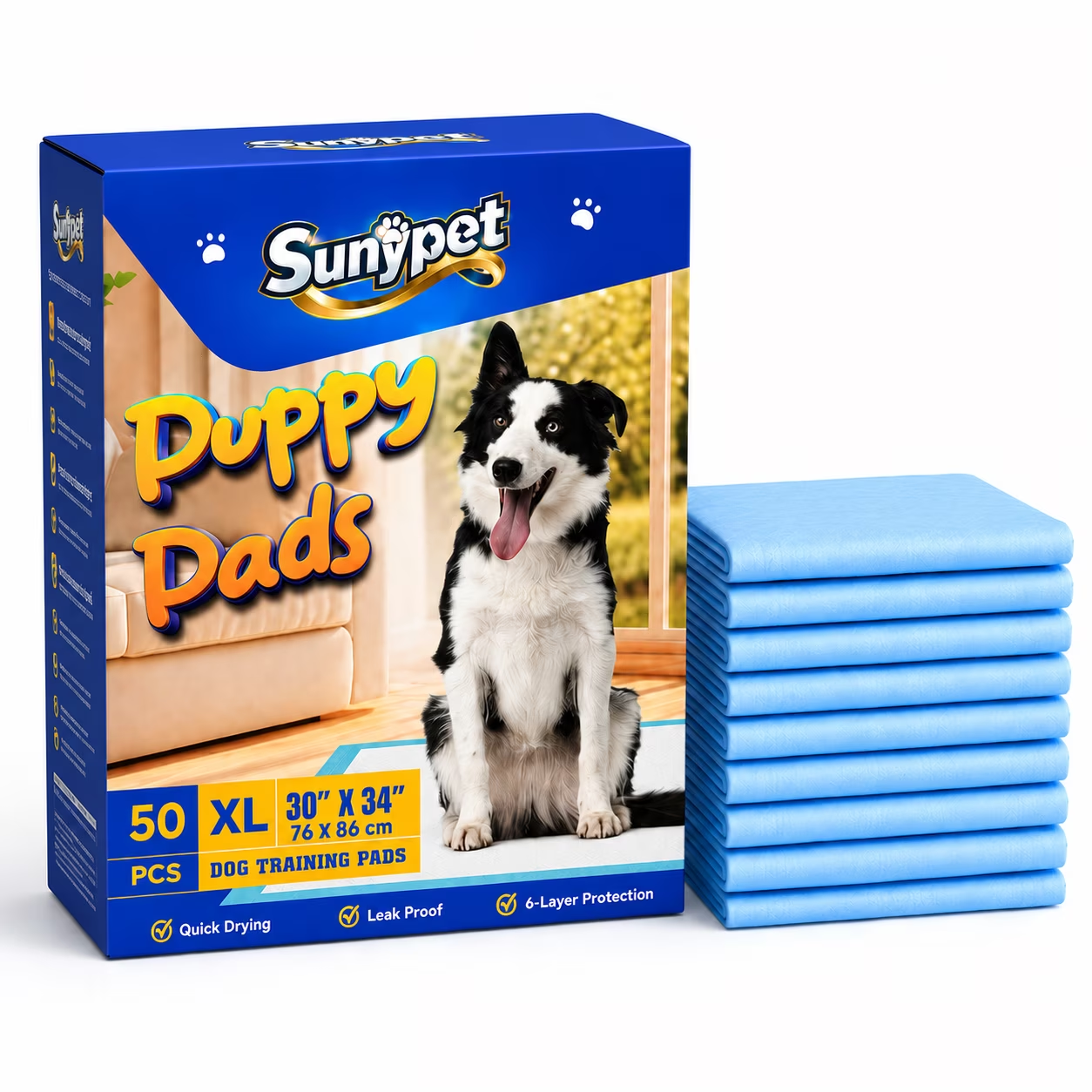 Sunypet Puppy Pads Disposable Dog Potty Training Pads, Quick Dry, Ultra Absorbent, XL 30"x34", 50ct