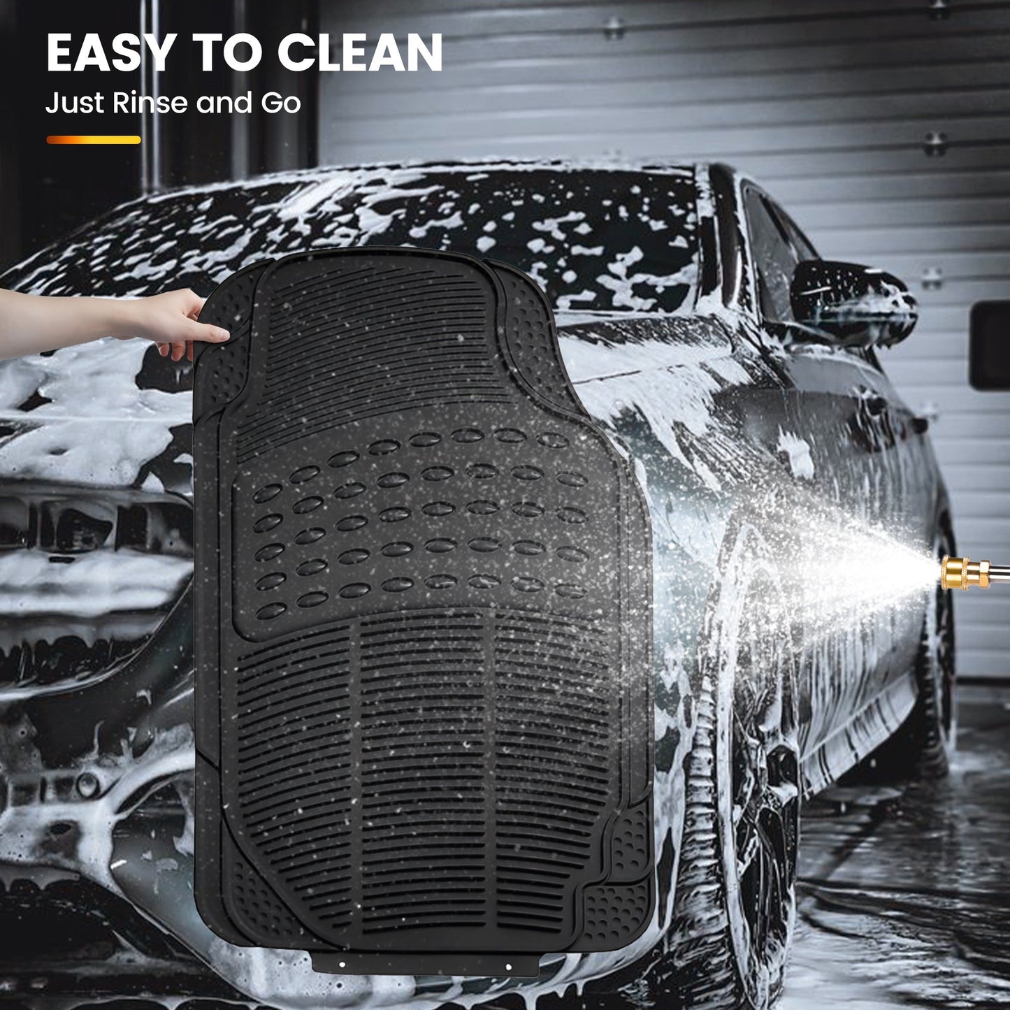 Floray 3-Piece All Weather Solid Rubber Trimmable Front and Rear Universal Car Van Truck Floor Mats Set