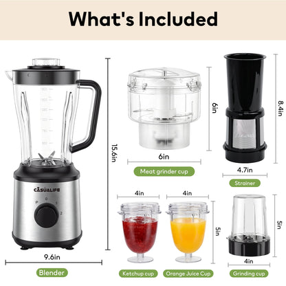 Casualife Countertop Blender Food Processor Combo, 6 in 1 Kitchen Electric Blender/Grinder/Chopper,New