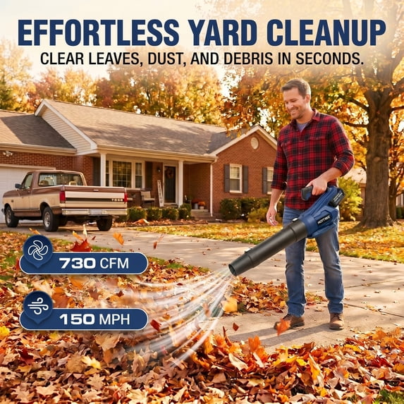 HOTREE Cordless Leaf Blower, 600 CFM, 170 MPH, Stepless Speed Control, 2 x 2.0 Ah Batteries, Lightweight, Suitable for Lawns, Garages, and Patios