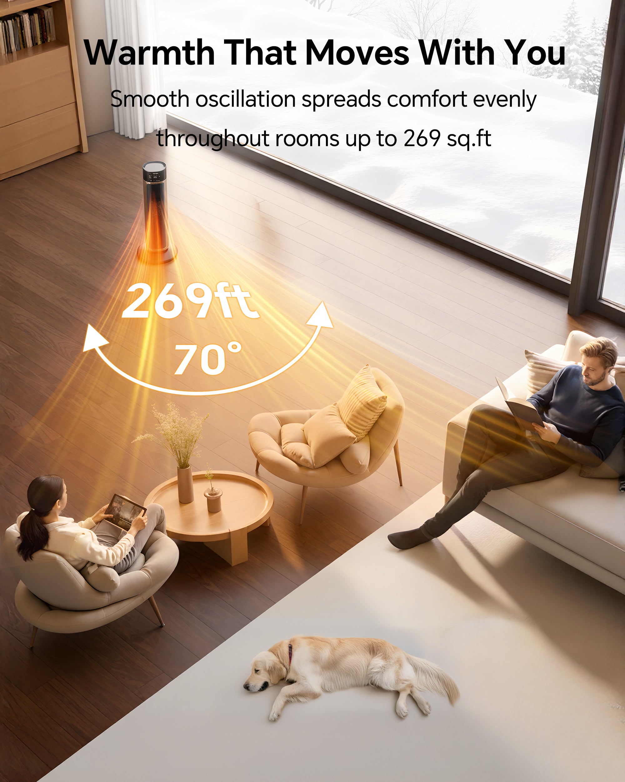 1500W Space Heater Large Room,24'' Electric Tower Heaters with Remote, Adjustable Thermostat, Black Gold