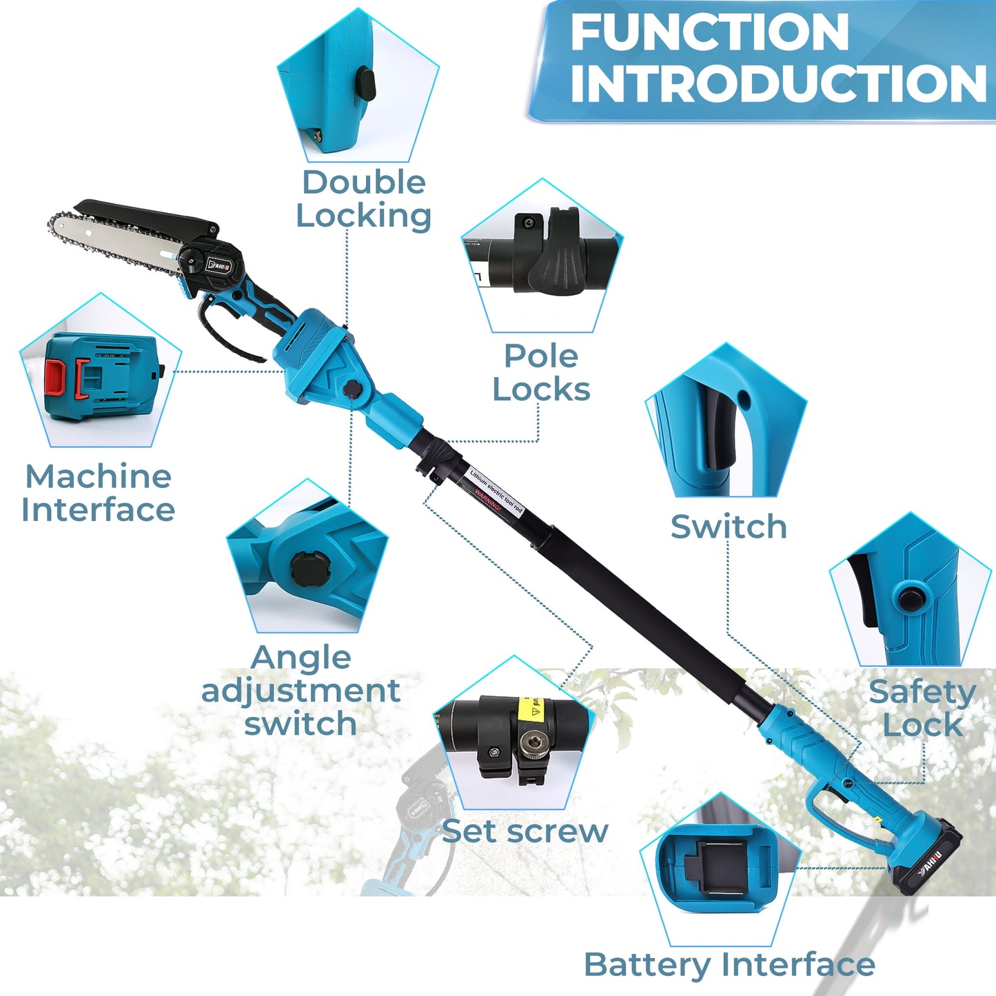 YAHHU 2-in-1 Cordless Pole Saw, 6-inch Pole Chainsaw Mini Handheld Chainsaw, 15 ft Extension Pole Saw for Effortless Tree Trimming