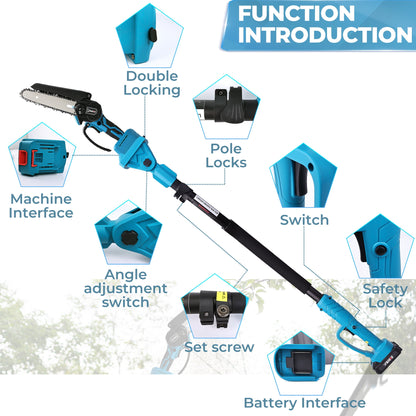 HOTREE 2 in 1 Cordless Pole Saw, 6-inch Pole Chainsaw Mini Handheld Chainsaw, 15 ft Extension Pole Saw for Effortless Tree Trimming