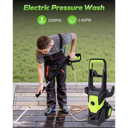 OHHANI Electric Pressure Washer, 2030 PSI Max, 2.4 GPM, 6ft Inlet Hose, 32ft Outlet Hose & Power Cord, 4 Nozzles & Foam Cannon for Car, Patio, Driveway