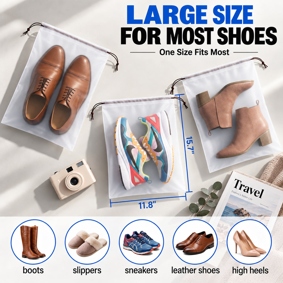 Riousery Shoe Bags for Travel, 30 Pack Thickened Clear Shoe Storage Bags with Drawstring, 15.7 x 11.8 Inch Waterproof Dustproof Shoe Pouches for Men Women