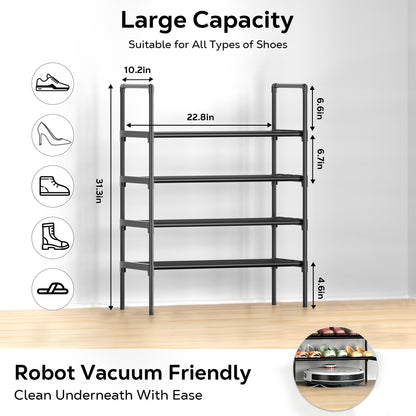 Riousery 4-Tier All-Steel Shoe Rack, Stackable Metal Shoe Organizer with Adjustable Shelves, Heavy-Duty Storage for Entryway, Closet, Bedroom