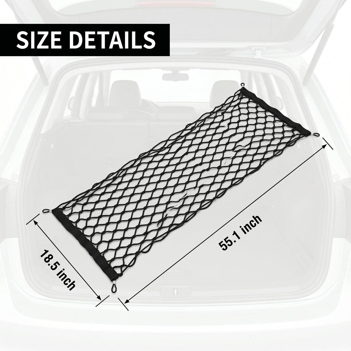 MORSUMA 55.1" x 18.5" Double Layer Trunk Cargo Net with Heavy-Duty Hooks, SUV and Sedan Storage Organizer