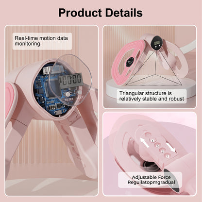 Smart Thigh and Leg Exerciser for Women, Lower Body Resistance Trainer with Digital Counter, Adjustable Length Home Gym Equipment, Pink