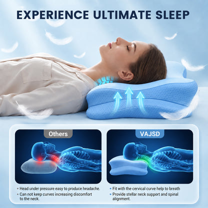 Alylo Cervical Neck Pillow for Neck Support, Contour Memory Foam Pillow with Arm Grooves, Ergonomic Bed Pillows for Side Back Stomach Sleepers, Gray