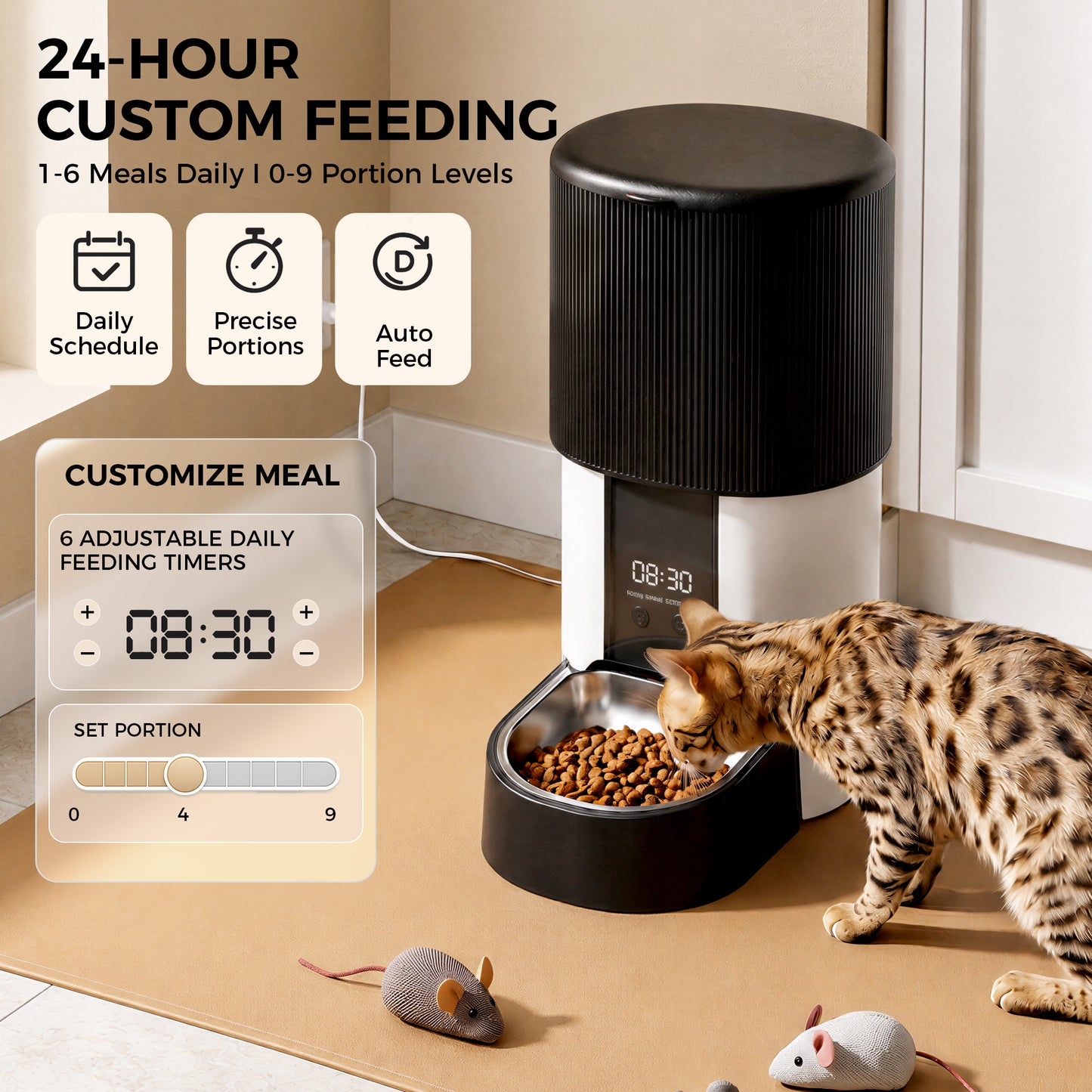 Tolobeve Automatic Cat Feeder, 135oz Timed Portion Control for Cats & Small Dogs, White