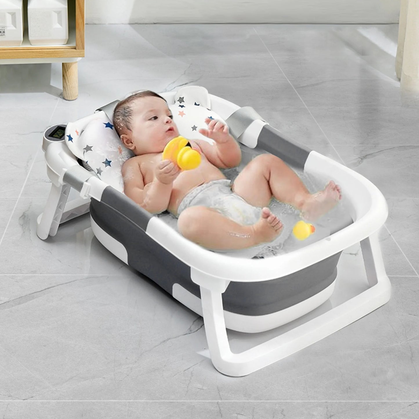 LAZIOEGR Baby Bathtub Collapsible Bathtub for Newborn, Portable Bathtub, Gray
