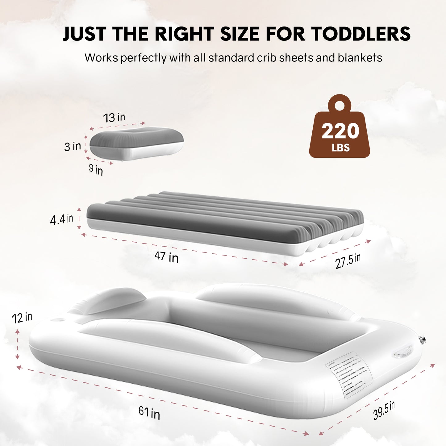 Rupoun Toddler Travel Bed Inflatable Air Mattress for Kids, Baby, Camping, Portable, Gray
