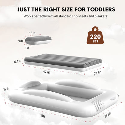 Rupoun Toddler Travel Bed Inflatable Air Mattress for Kids, Baby, Camping, Portable, Gray