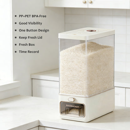 Riousery Rice Dispenser, 25 lb Cereal Storage Container with Built-In Freshener Box, Sealed One-Touch Rice Dispenser for Pantry