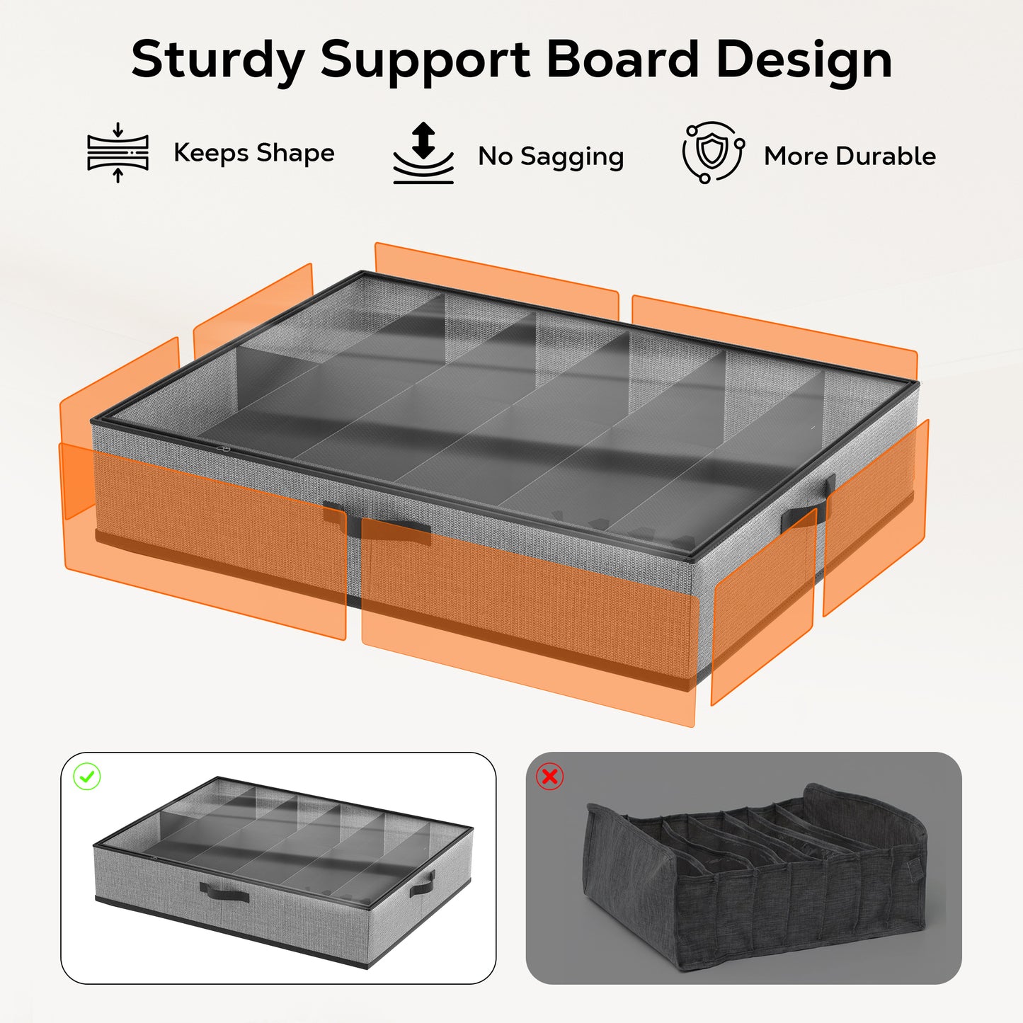 WEENEED 2-Pack Under Bed Shoe Storage Organizer, Fits 24 Pairs with Individual Dividers, Foldable Underbed Shoe Box for Closet