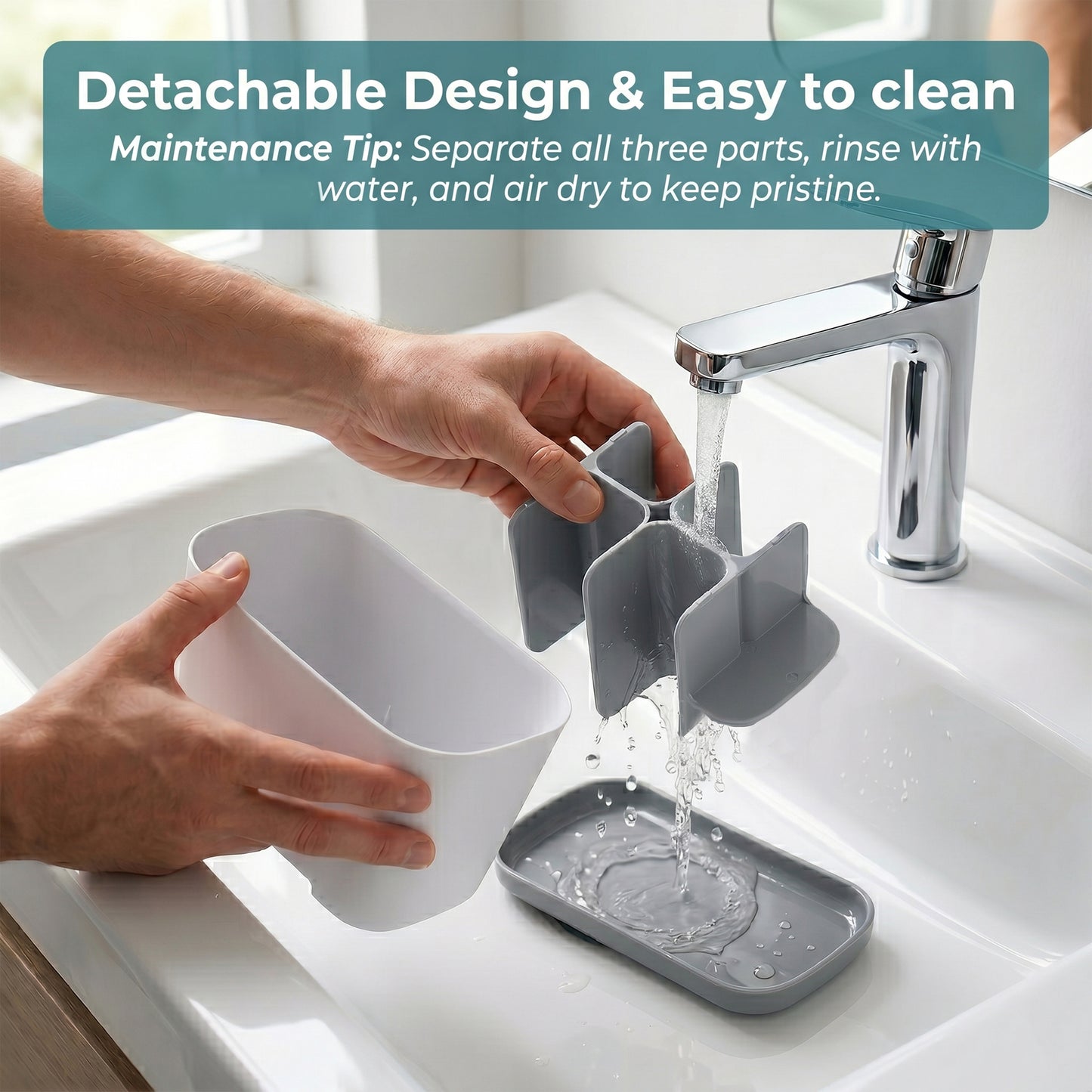AOLIGO 5 Slots Bathroom Toothbrush Holder, with Drain Holes, Non Slip Design, Removable for Easy Cleaning, Suitable for Bathroom Vanities, Sinks, and Other Settings, Gray