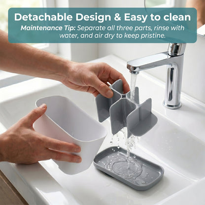 AOLIGO 5 Slots Bathroom Toothbrush Holder, with Drain Holes, Non Slip Design, Removable for Easy Cleaning, Suitable for Bathroom Vanities, Sinks, and Other Settings, Gray