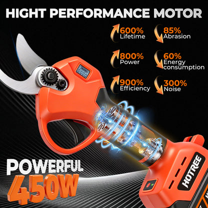 HOTREE Cordless Electric Pruning Shears with 2 Batteries, Adjustable 0.8 to 1.2 Inch Cutting Capacity and for Garden Orange